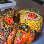 Native rice with well grilled chicken